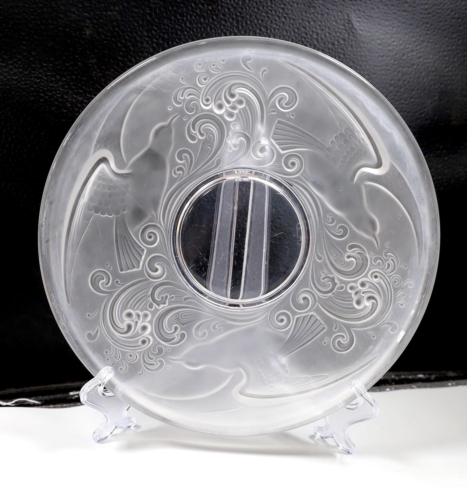 A Val St. Lambert frosted glass dish, 30cms diameter